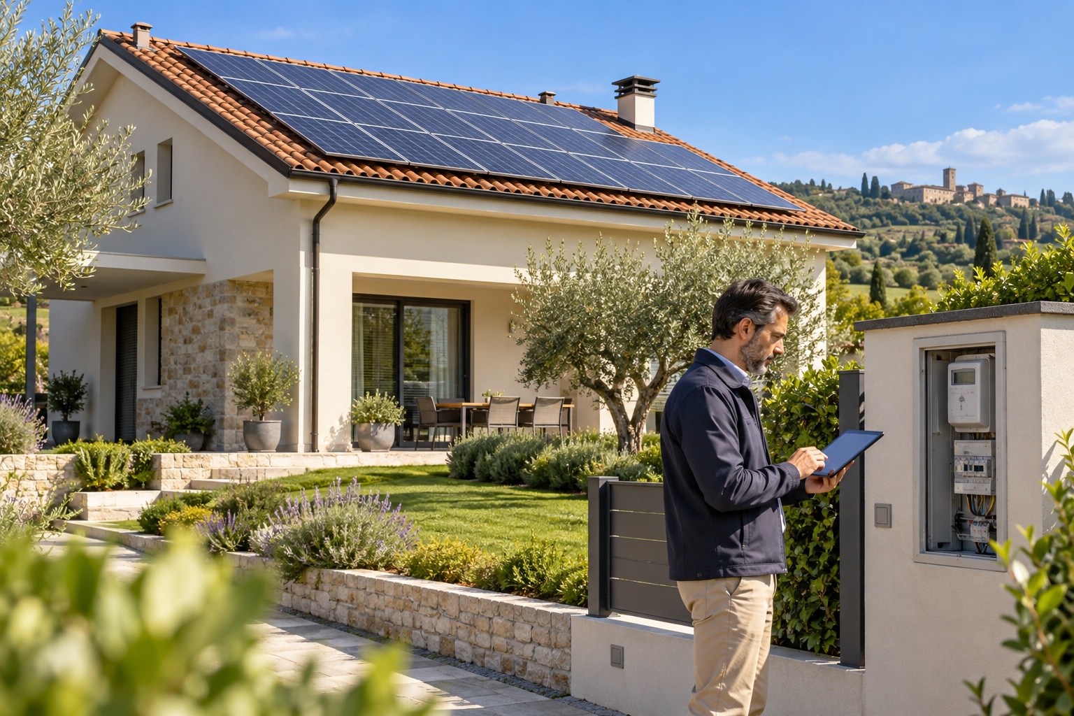 Casa italiana con pannelli fotovoltaici e consulente energetico